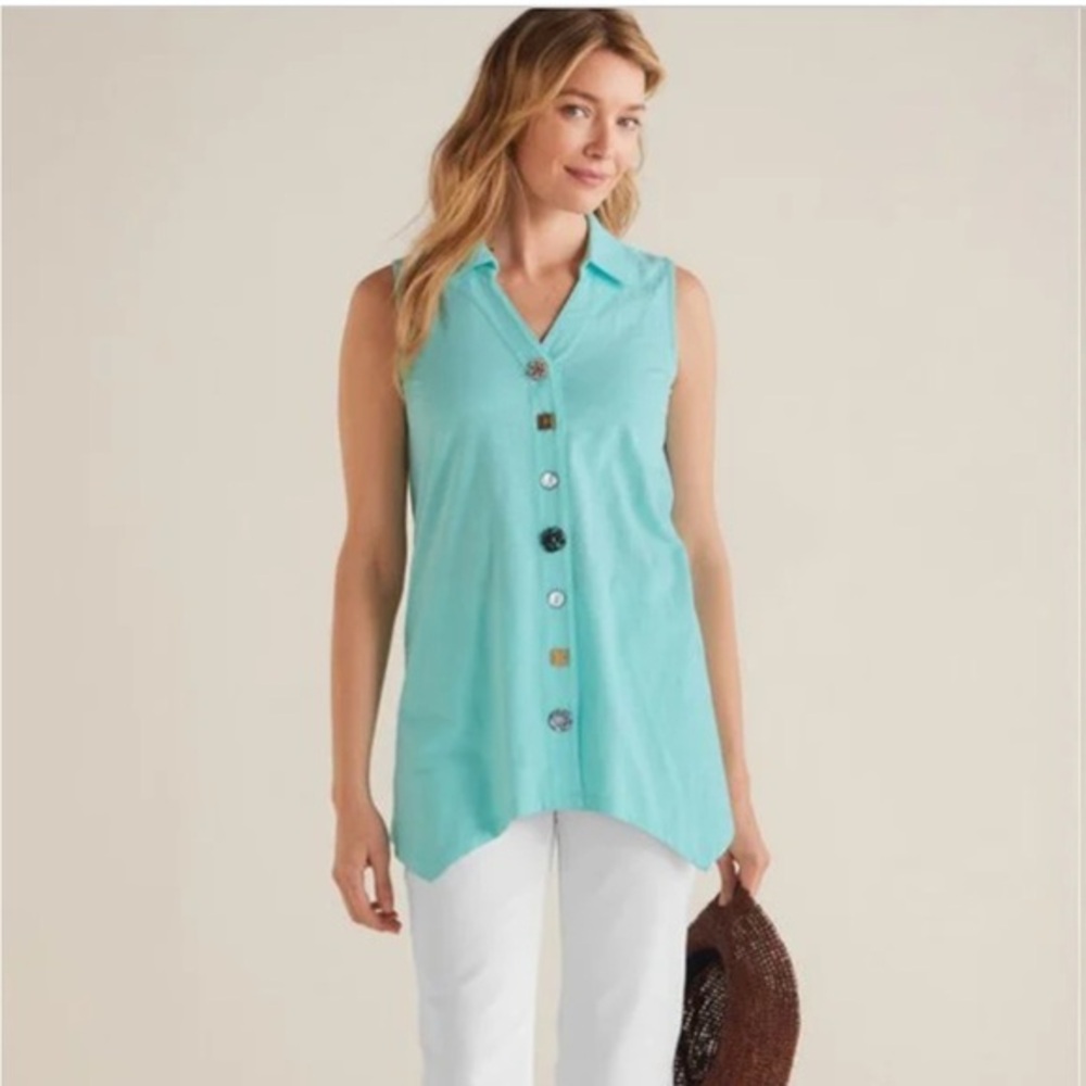 Soft Surroundings Danielle Tunic Top Uneven Hem XS 
Three Quarter Sleeve